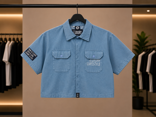 Luxury Liifestyle Co. women’s denim crop top button up shirt